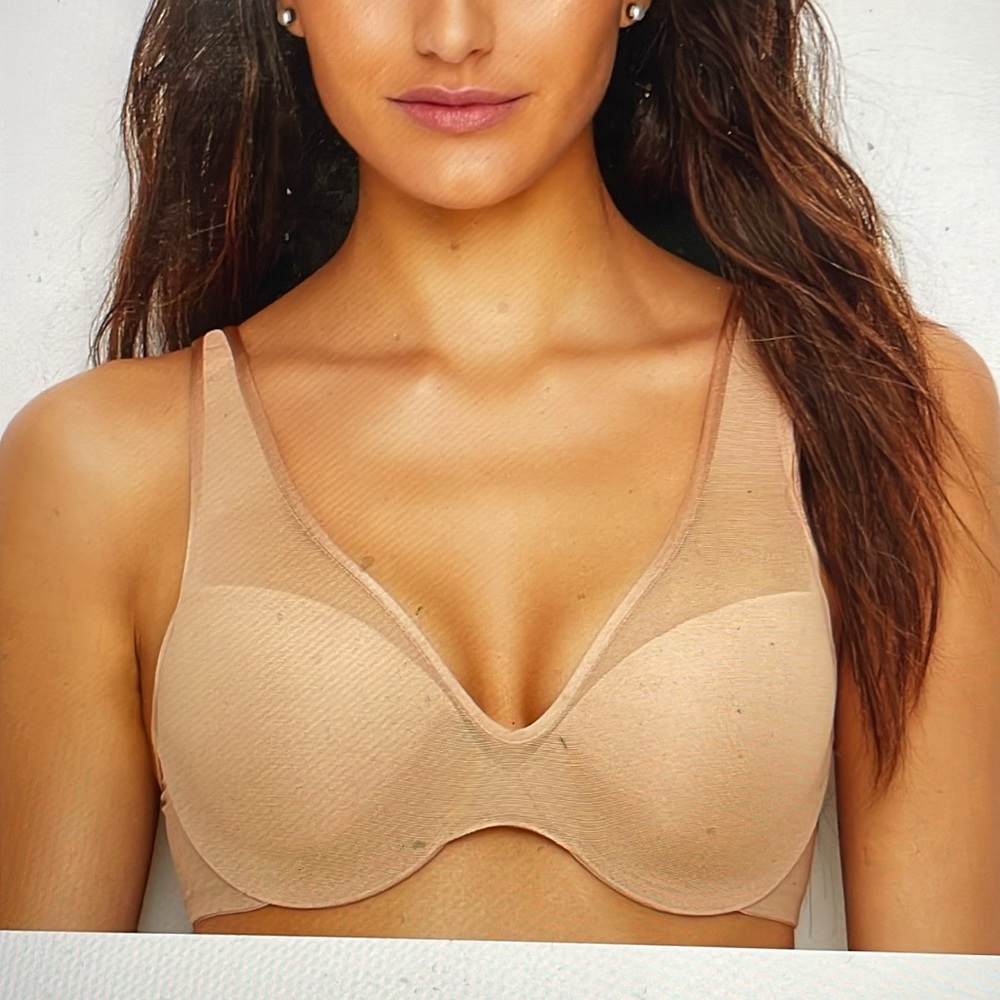 LE MYSTÈRE Sheer Illusion Plunge T-Shirt Natural Bra 34DDD/F